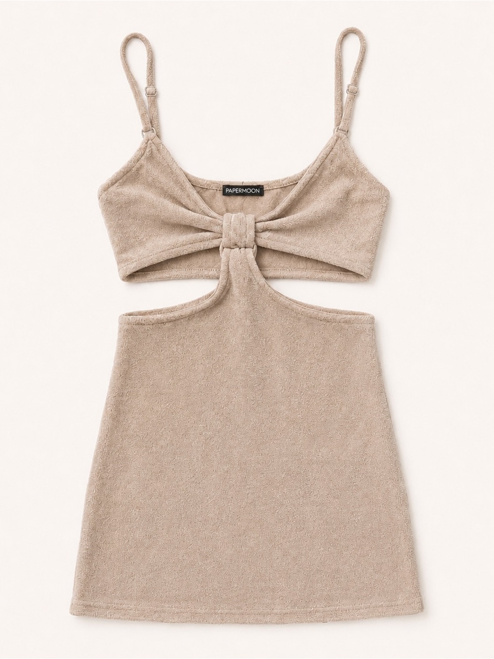 Papermoon Taupe Cutout Terry Mini Dress with Front Knot